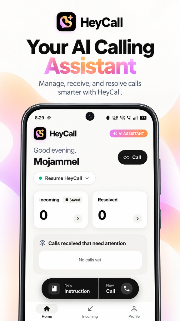 HeyCall Mobile App Interface